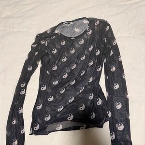 Urban Outfitters Sheer Black Yin Yang Long Sleeve Top